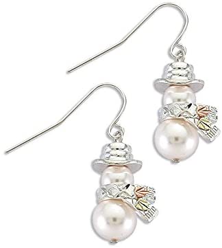 White Pearl Snowman Earrings, Sterling Silver, 12k Green and Rose Gold Black Hills Gold Motif (6-8 MM)