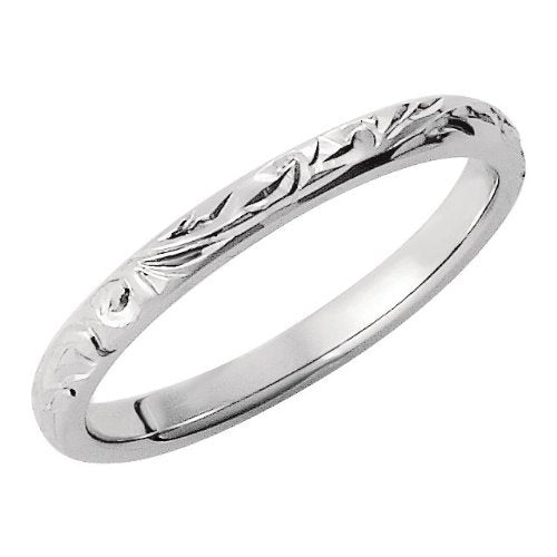 2mm 14k White Gold Hand-Engraved Band, Sizes 5 to 12