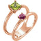 Peridot and Pink Tourmaline Two-Stone Ring, 14k Rose Gold, Size 6