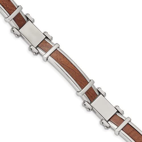 Men's Stainless Steel 10.9mm Inlay Wood Bracelet, 8.25 Inches