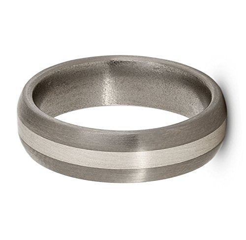 Satin Brushed Titanium, Sterling Silver 6mm Comfort-Fit Dome Wedding Band