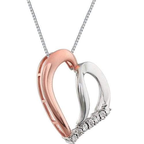 Diamond Heart Sterling Silver and Rose Gold Plate Necklace, 18" (GHI Color, I3 Clarity, 1/10 Cttw)