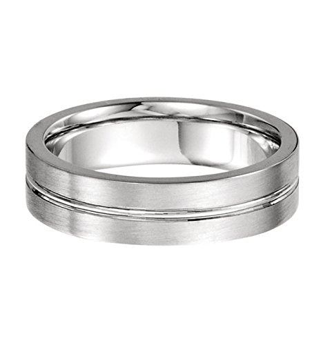 Satin Finish Grooved 6mm Comfort Fit 14k White Gold,Size 13.5