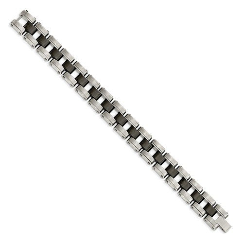 Men's Brushed and Polished Stainless Steel Black Ceramic Link Bracelet, 8.5"