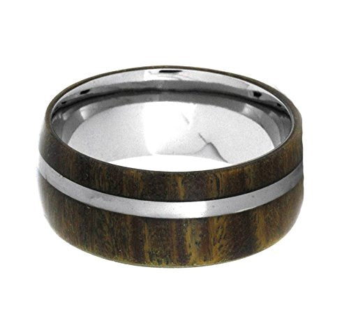 Bocote Wood, Titanium Pinstripe Overlay 9mm Comfort-Fit Titanium Wedding Band, Size 10.25
