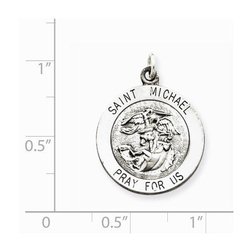 Sterling Silver Antiqued Saint Michael Medal Charm Pendant (25X20 MM)