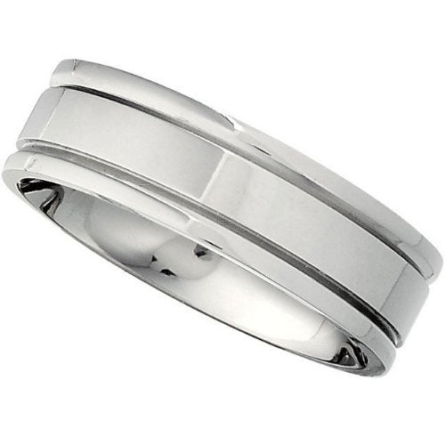 Titanium 7mm Flat Ridged Comfort Fit Band, Size 9.5