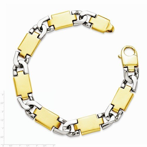Men's Polished 14k Yellow and White Gold 11.5mm Link Bracelet, 9"