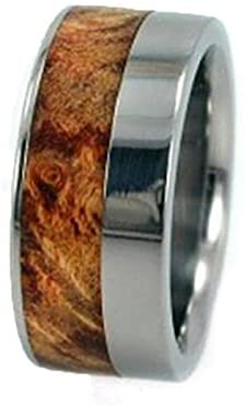 Buckeye Burl Wood Inlay 10mm Comfort Fit Interchangeable Titanium Wedding Band, Size 9.5