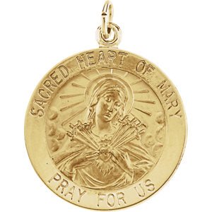 14k Yellow Gold Sacred Heart of Mary Medal (22 MM)