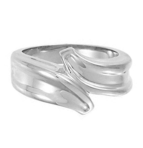 Vintage Style Bypass Ring, 8mm Rhodium-Plated 14k White Gold, Size 6