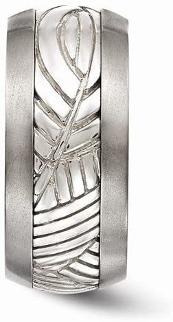 Casted Collection Titanium and Sterling Silver Inlay 11mm Leaf Two-Tone Band, Size 8