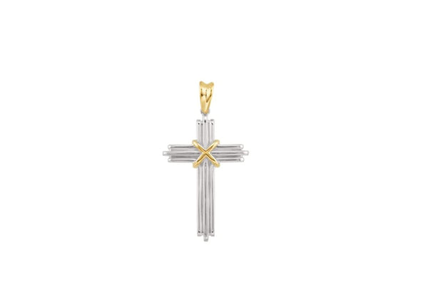 Two-Tone Rope Cross Rhodium-Plated 14k White and Yellow Gold Pendant (36.75X24.5 MM)