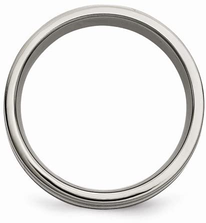 Brushed Titanium, Sterling Silver Inlay 8mm Grooved Flat Comfort-Fit Band, Size 12.5