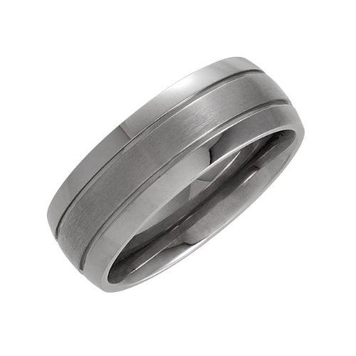 Matte Center and Polished Titanium 8mm Comfort Fit Band Size 8
