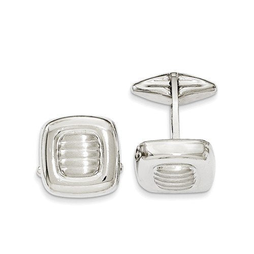 Sterling Silver Satin-Brushed Grooved Squares Cuff Links