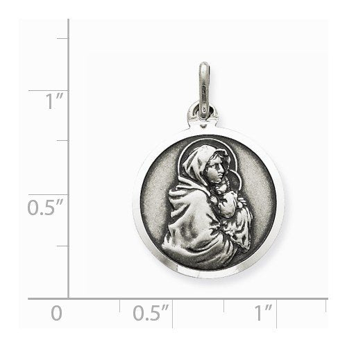 Sterling Silver Antiqued Madonna And Child Medal (26X16MM)