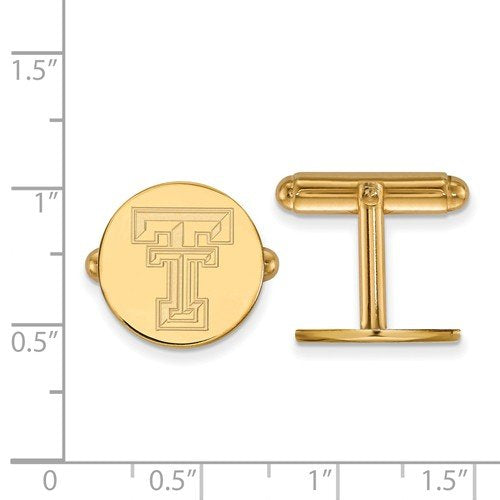 Gold-Plated Sterling Silver, Texas Tech University Bullet Back Round Cuff Links, 15MM