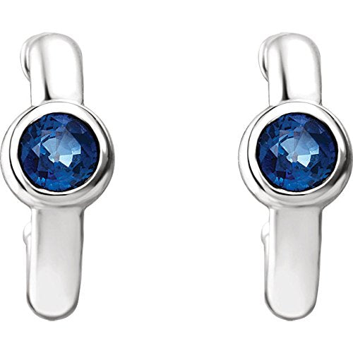 Blue Sapphire J-Hoop Earrings, Rhodium-Plated 14k White Gold