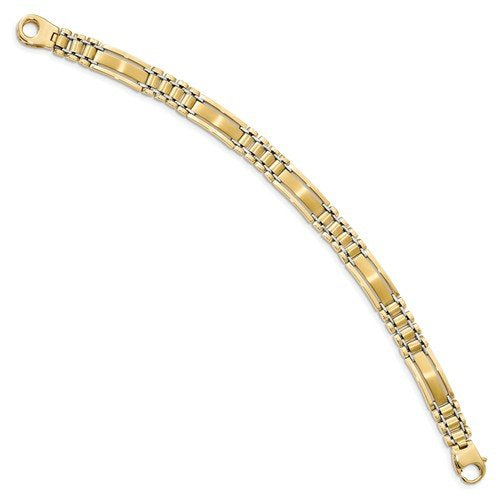 Men's Two Tone Polished and Satin 14k Yellow Gold 8.8mm Link Bracelet, 8.5"