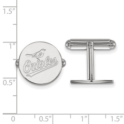 Rhodium-Plated Sterling Silver MLB Baltimore Orioles Round Cuff Links,15MM