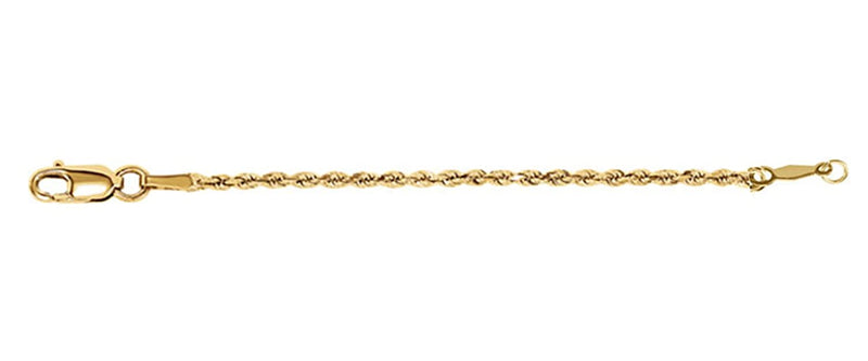 14k Yellow Gold 1.5mm Rope Chain Rope Extender Safety Chain Chain, 3.25"