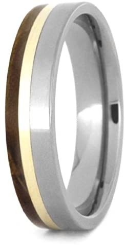 The Men's Jewelry Store (Unisex Jewelry) Oak Wood, 10k Yellow Gold 4.5mm Titanium Comfort-Fit Wedding Band, Size 4.75