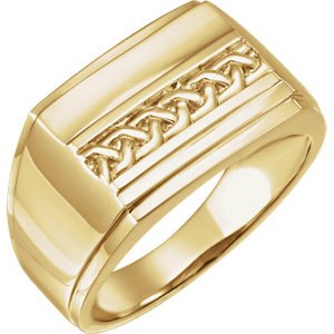 Men's 14k Yellow Gold Lattice Signet Ring (16.9x13.3) Size 10