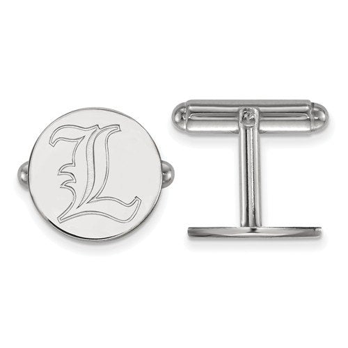 Rhodium-Plated Sterling Silver University Louisville Round Cuff Links,15MM