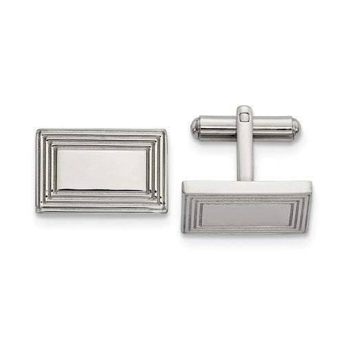 Stainless Steel Polished Rectangular Cuff Links, 17.85MMX17.29MM