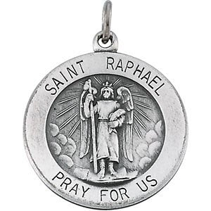 Sterling Silver Round St. Raphael Necklace, 18" (15MM)
