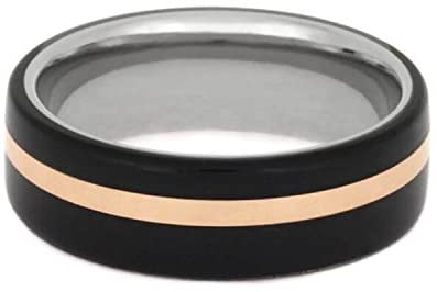 Ebony Wood, 14k Rose Gold 7mm Titanium Comfort-Fit Wedding Ring, Size 8.75