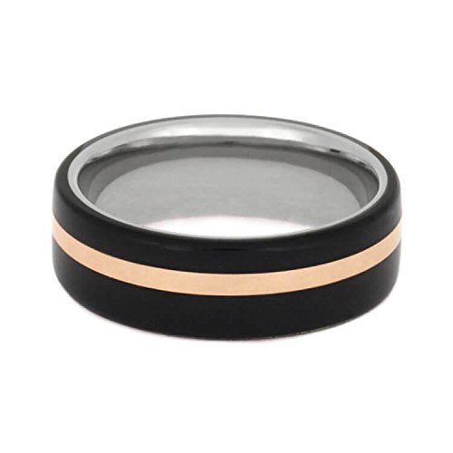 Ebony Wood, 14k Rose Gold 7mm Titanium Comfort-Fit Wedding Ring, Size 5.5