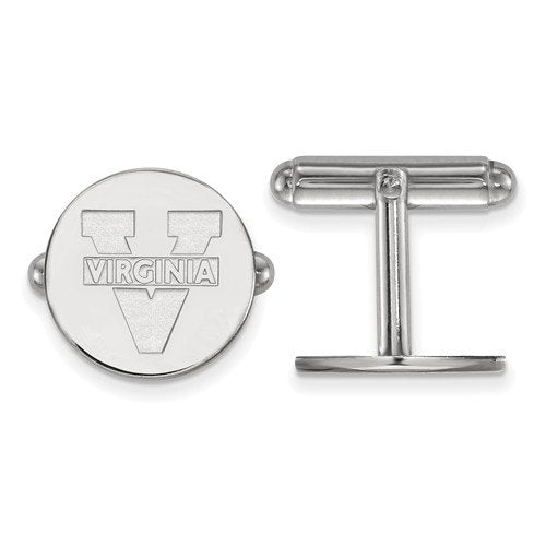 Rhodium-Plated Sterling Silver University Of Virginia Round Cuff Links, 15MM