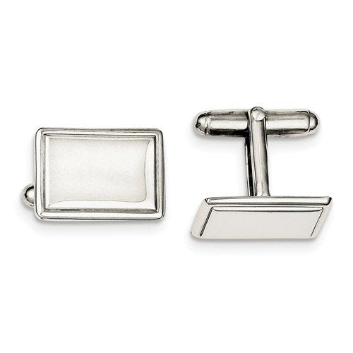 Rhodium-Plated Sterling Silver Rectangle Cuff Links, 19X15MM