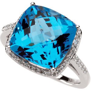 8.50 Ct Swiss Blue Topaz and 1/4 Ctw Diamond Ring in 14k White Gold, (HI, I1, .25 Ctw), Size 7