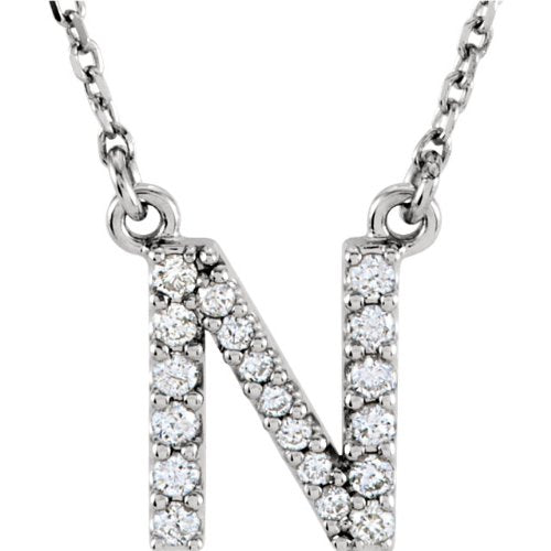 Diamond Initial 'N' Rhodium Plate 14K White Gold (1/6 Cttw, GH Color, l1 Clarity),16.25"