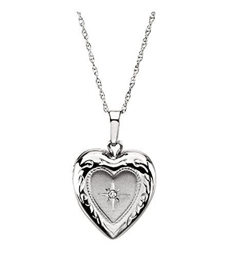 14k White Gold Diamond Heart Locket Necklace, 18" (GHI Color, I3 Clarity)