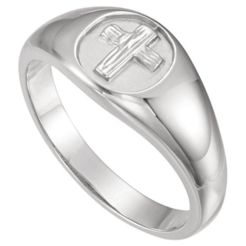 Men's 'The Rugged Cross' Chastity Ring, Rhodium-Plated 10k White Gold 10.5mm, Size 11