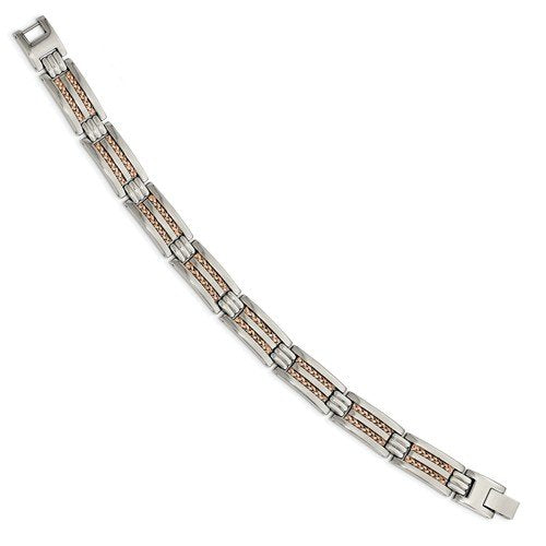 Men's Polished Stainless Steel Rose IP-Plated Bracelet, 8.5"