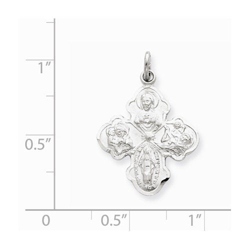 Sterling Silver Rhodium-Plated Satin 4-Way Medal (25X18MM)