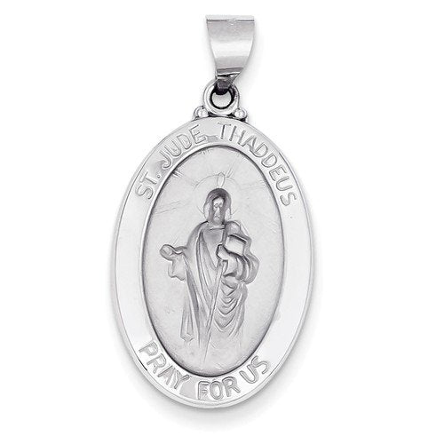 Rhodium-Plated 14k White Gold St. Jude Thaddeus Medal Pendant (27X16MM)