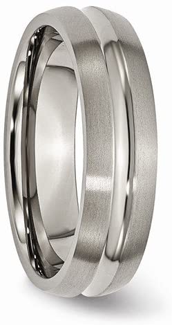 Brushed Satin Titanium Grooved 6mm Comfort-Fit Dome Band, Size 9