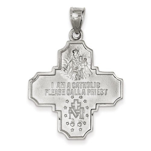 Rhodium-Plated 14k White Gold Four Way Cross Medal Pendant (30X25MM)