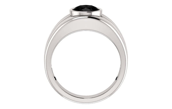 Men's Onyx 25mm Rhodium Plate 14k White Gold Band, Size 11.5