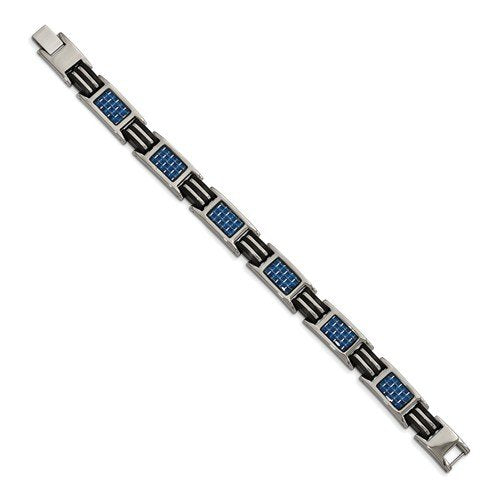 Men's Grey Titanium Blue Carbon Fiber Inlay and Rubber Bracelet, 8.5"