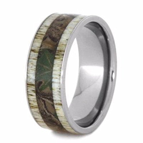 Deer Antler, Camouflage 9mm Titanium Comfort-Fit Wedding Ring