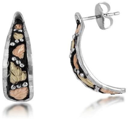 Diamond-Cut Antiqued Earrings, Sterling Silver, 12k Green and Rose Gold Black Hills Gold Motif