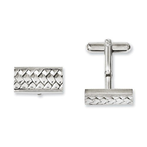 Stainless Steel Woven Textured Rectangle Cuff Links, 18X9MM