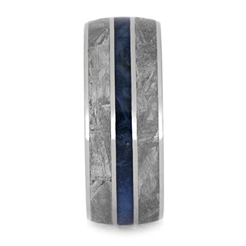 The Men's Jewelry Store (Unisex Jewelry) Gibeon Meteorite, Blue Box Elder Burl Wood 9mm Titanium Comfort-Fit Band